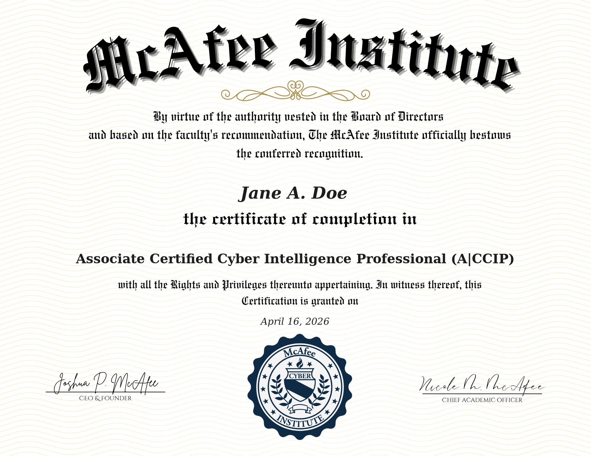 Associate Certified Cyber Intelligence Professional (A|CCIP) certificate sample